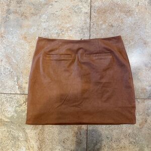 Classic Brown suede Mini Skirt with Welt Pocket Detail